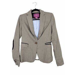 The Saville Row Co Houndstooth Elbow Patch Single Button Blazer Size XS US